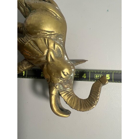 Vintage MCM Solid Brass Elephant Figurine Sculpture Trunk up Home Decor 17.4 oz - Picture 11 of 11